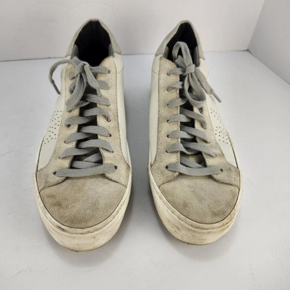 P448 Women's Sneakers Size 39 US 9 White Gray Suede Leather Platform Shoes